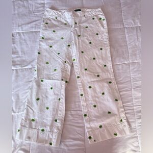 Lilly Pulitzer White Palm Beach Capris with Green Crab Pattern